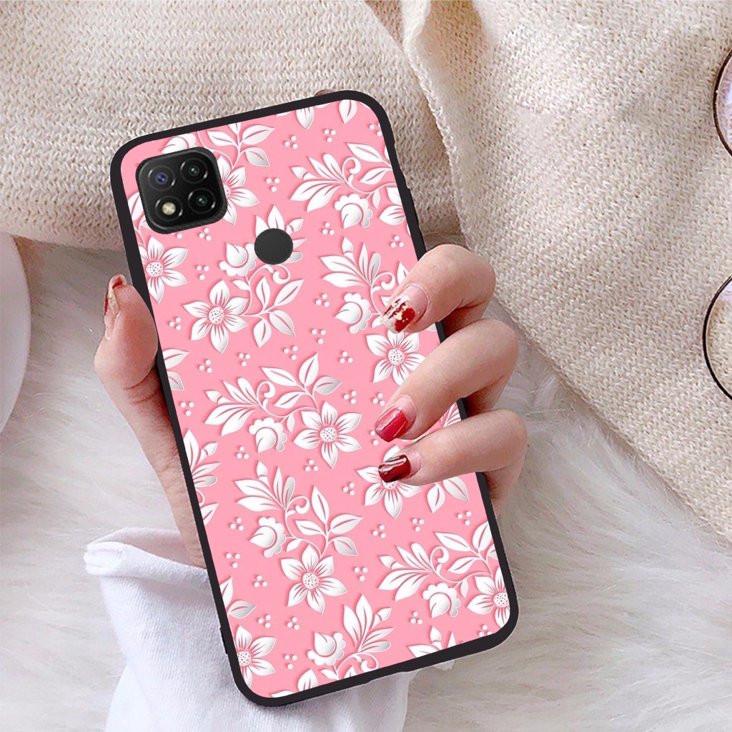 Ốp lưng ép kính chống bể Xiaomi redmi 9C/ Redmi 9C NFC/ Redmi Poco C3  viền dẻo TPU hình Hoạ Tiết Hoa
