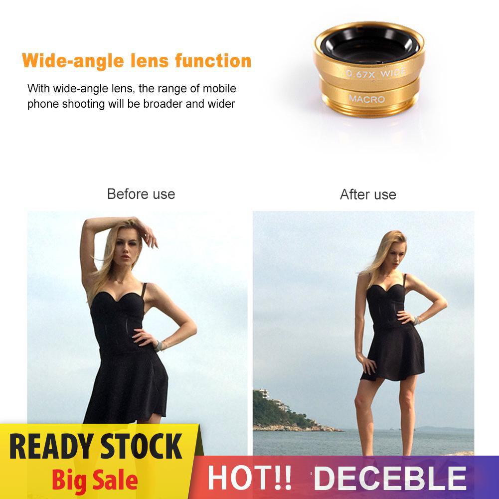 Deceble 3 in 1 Wide Angle Macro Fisheye Phone Camera Lens Kit for iPhone Samsung