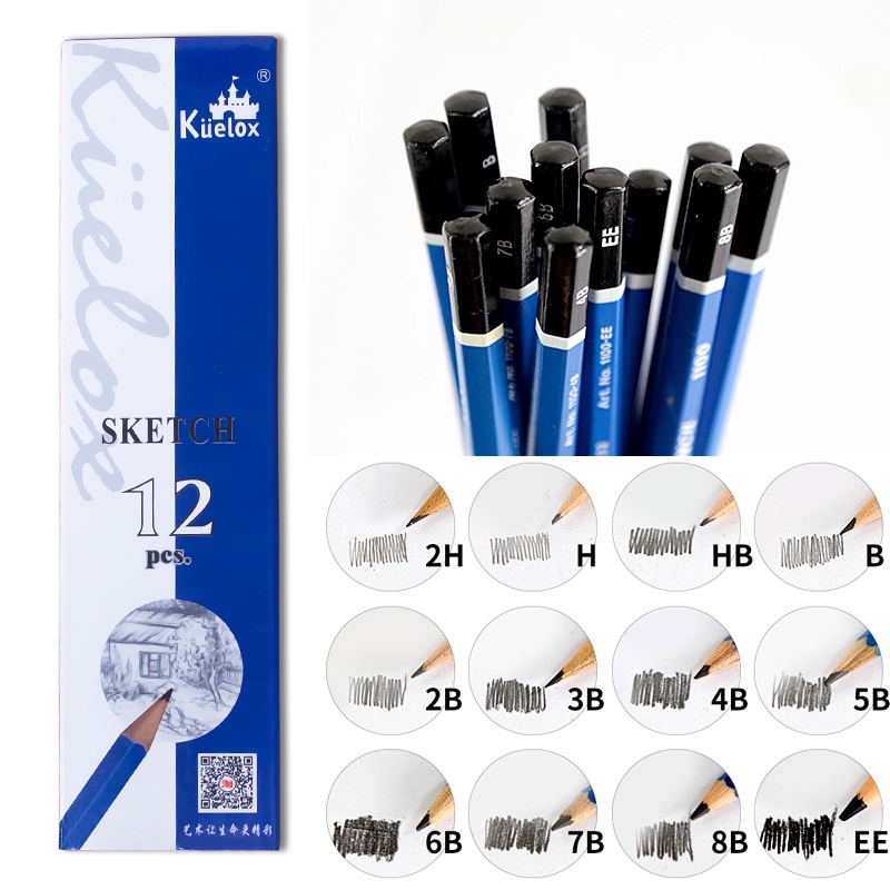Kuelox 1100 Bút Chì Vẽ h / 2h / hb / b / 2b / 3b / 4b / 5b / 6b / 7b / 8b /ee / Xanh Dương / Đen
