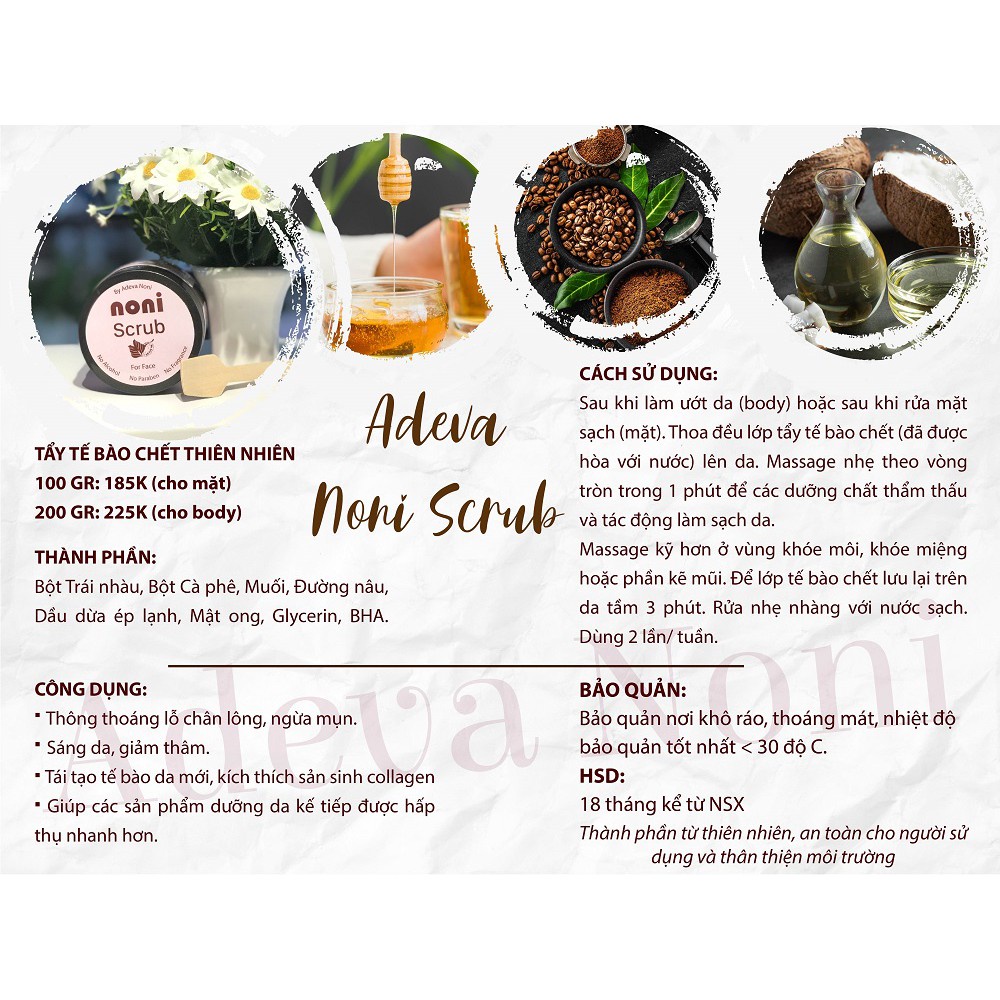 Tẩy Tế Bào Chết, Tẩy Da Chết Cho Làn Da Trắng Sáng, Mịn Màng - Adeva Noni 100gr | BigBuy360 - bigbuy360.vn