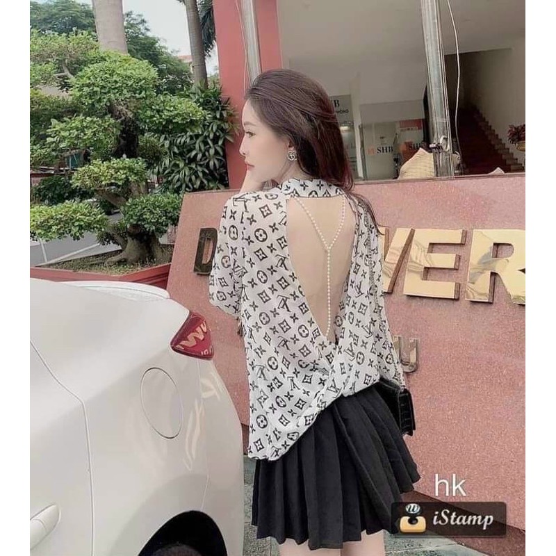 Áo sơ mi hở lưng đan ngọc