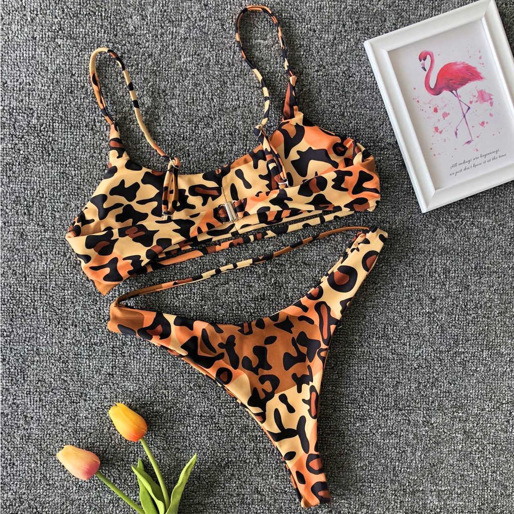 Set bikini cắt xẻ cổ U gợi cảm nhiều màu thời trang đi biển cho nữ