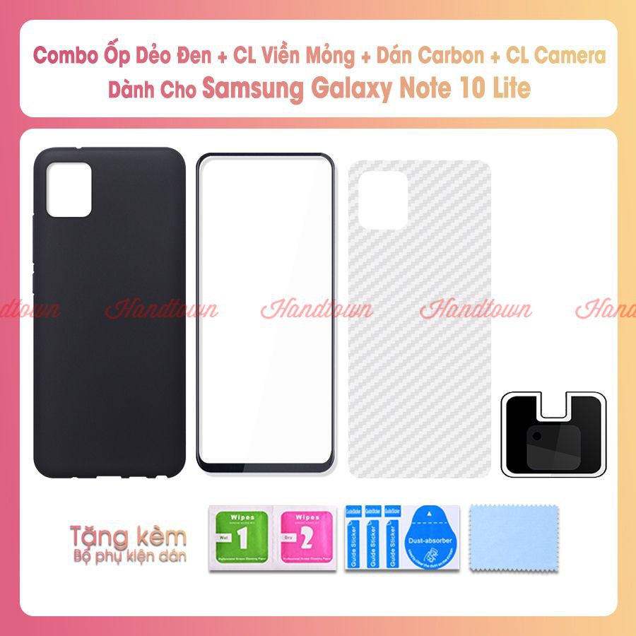 Combo Ốp Dẻo Đen, Kính Cường Lực Camera, Cường Lực Viền Mỏng, Dán Cacbon Dành Cho Samsung Galaxy Note 10 Lite