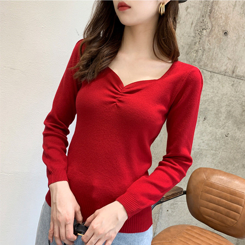 Spring and Autumn New Knit Bottoming Shirt Women Korean Version Slim Slimming Long-sleeved Versatile Top
