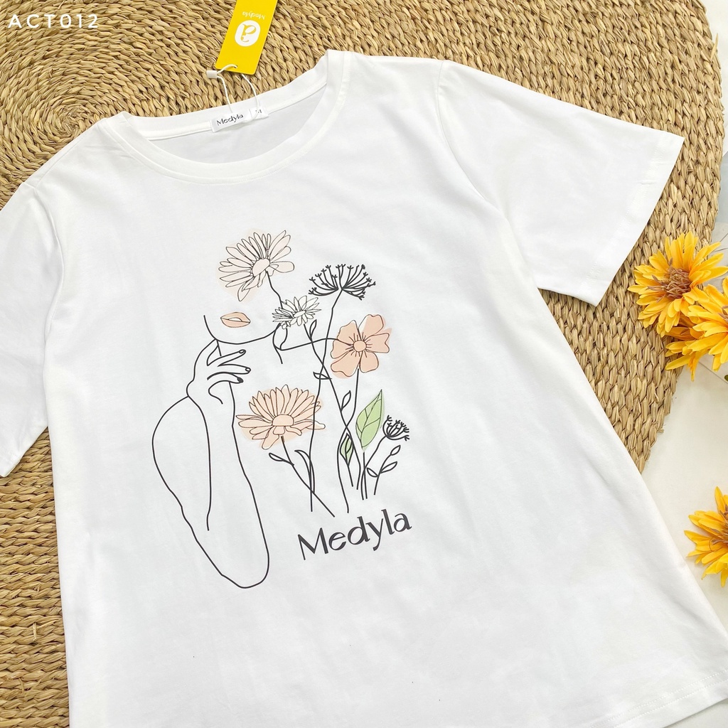 MEDYLA - Áo phông thun cotton cho bầu thoải mái mặc trong và sau sinh mặc kèm chân váy hoa xếp ly - ACT012