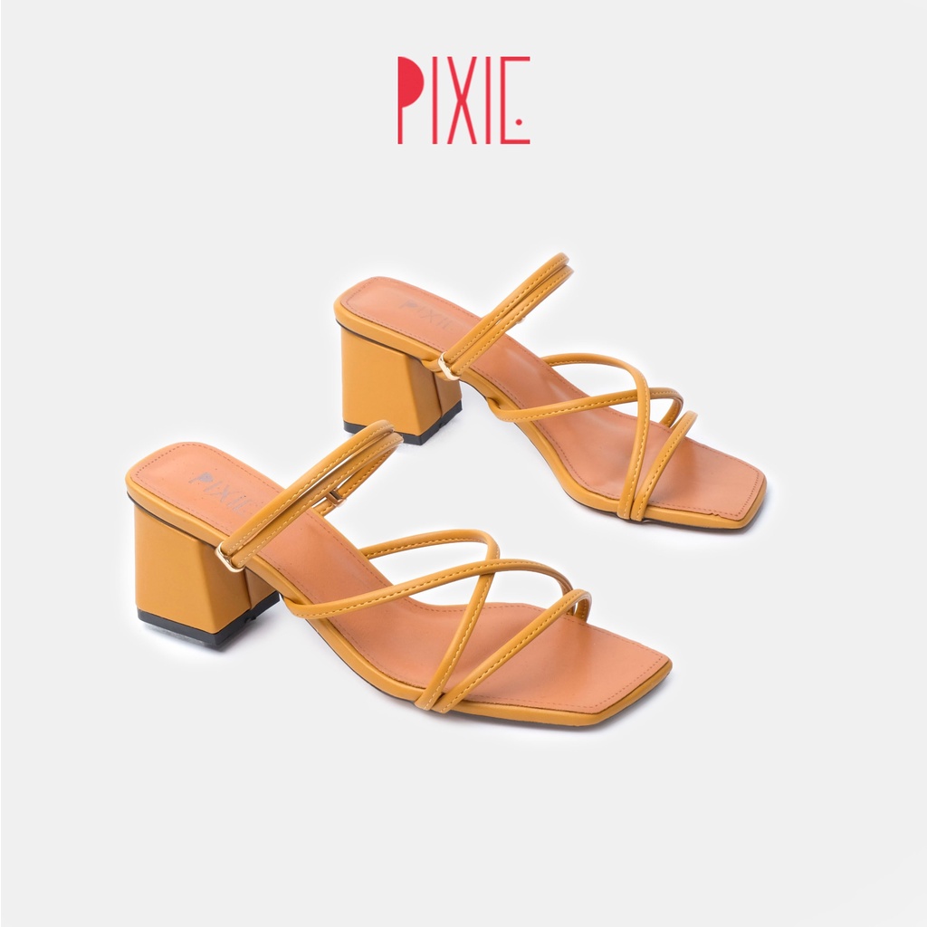 Giày Sandal Cao Gót Quai Mảnh Đế Vuông Pixie X506