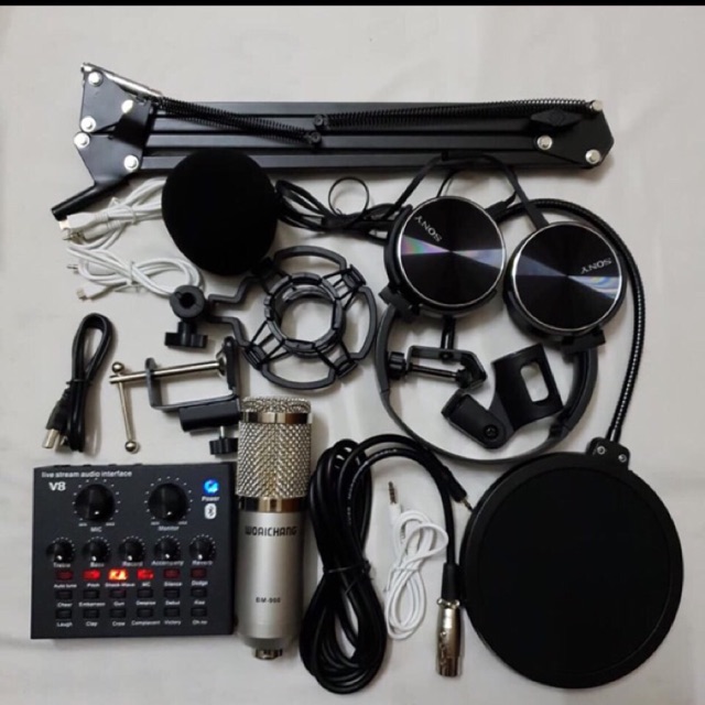 COMBO MIC THU ÂM BM900 + SOUND CARD V8