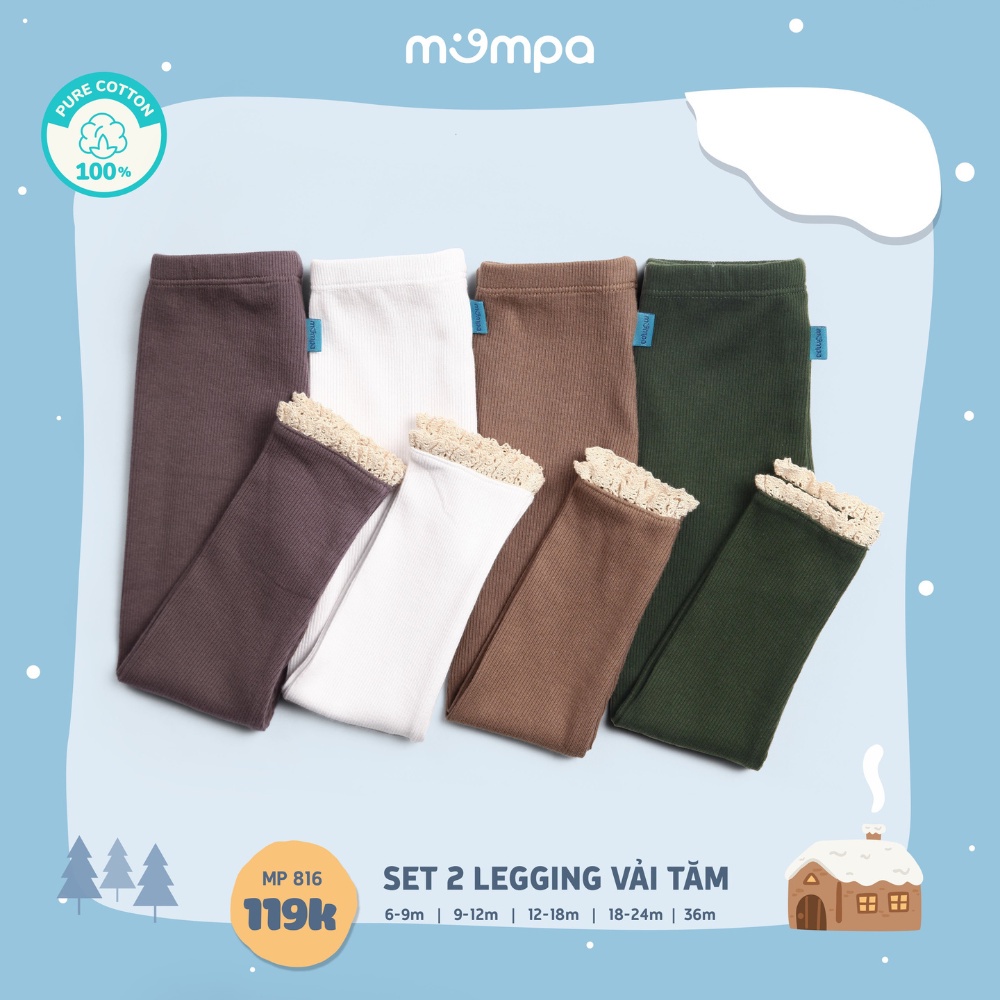 Set 2 quần legging bé gái vải tăm Mompa cho bé gái từ 6 đến 36 tháng MP 816