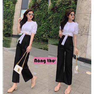 Set đồ nữ áo cột nơ và quần ống rộng - Nàng Thơ's Shop