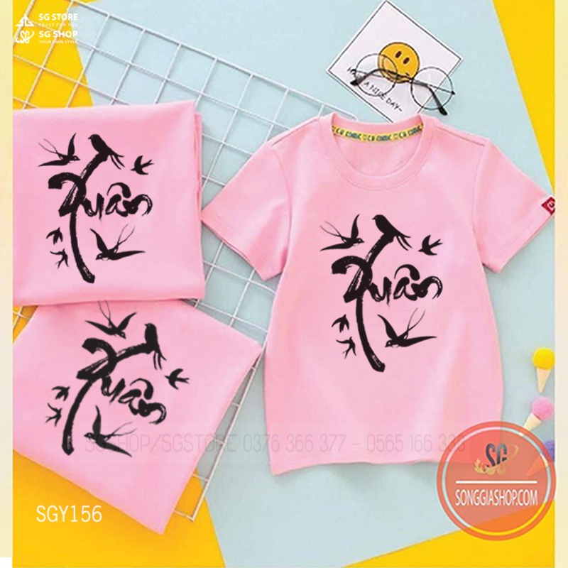 Áo thun đồng phục gia đình mẫu Tết Xuân nổi bật thun cotton mềm mịn đủ size cho bé trai gái SGY156 DONGPHUCSG