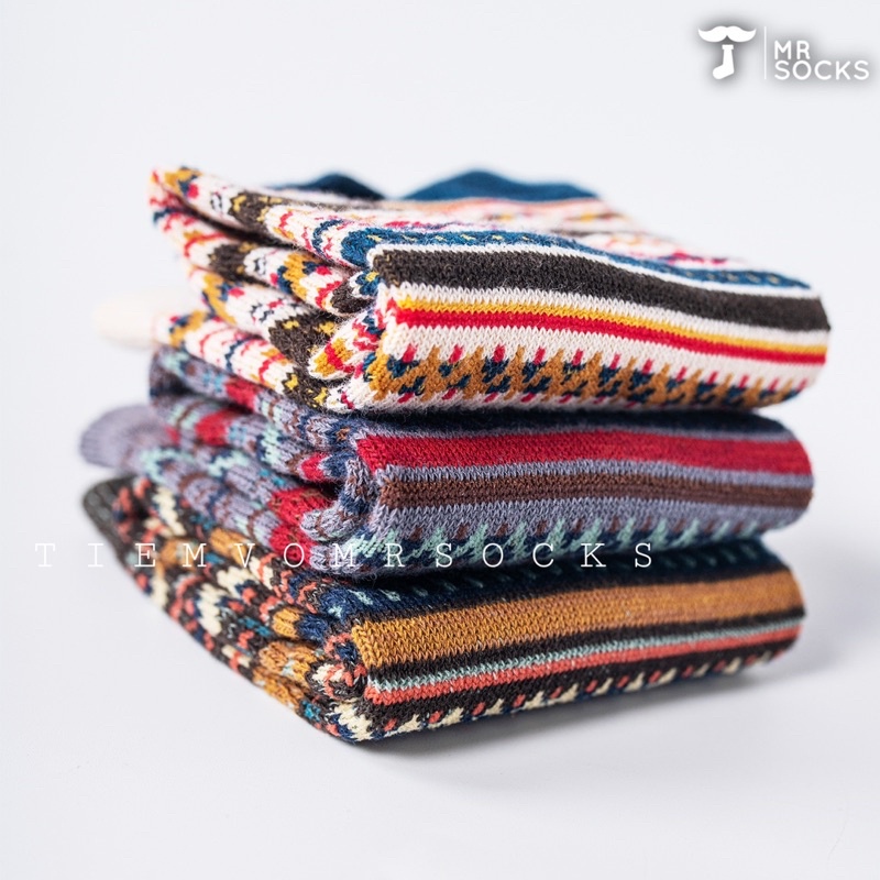 Tất cổ cao nam nữ vớ thổ cẩm cao cấp chất len giữ ấm chân phong cách vintage thời trang hàn quốc MRSOCKS VC047