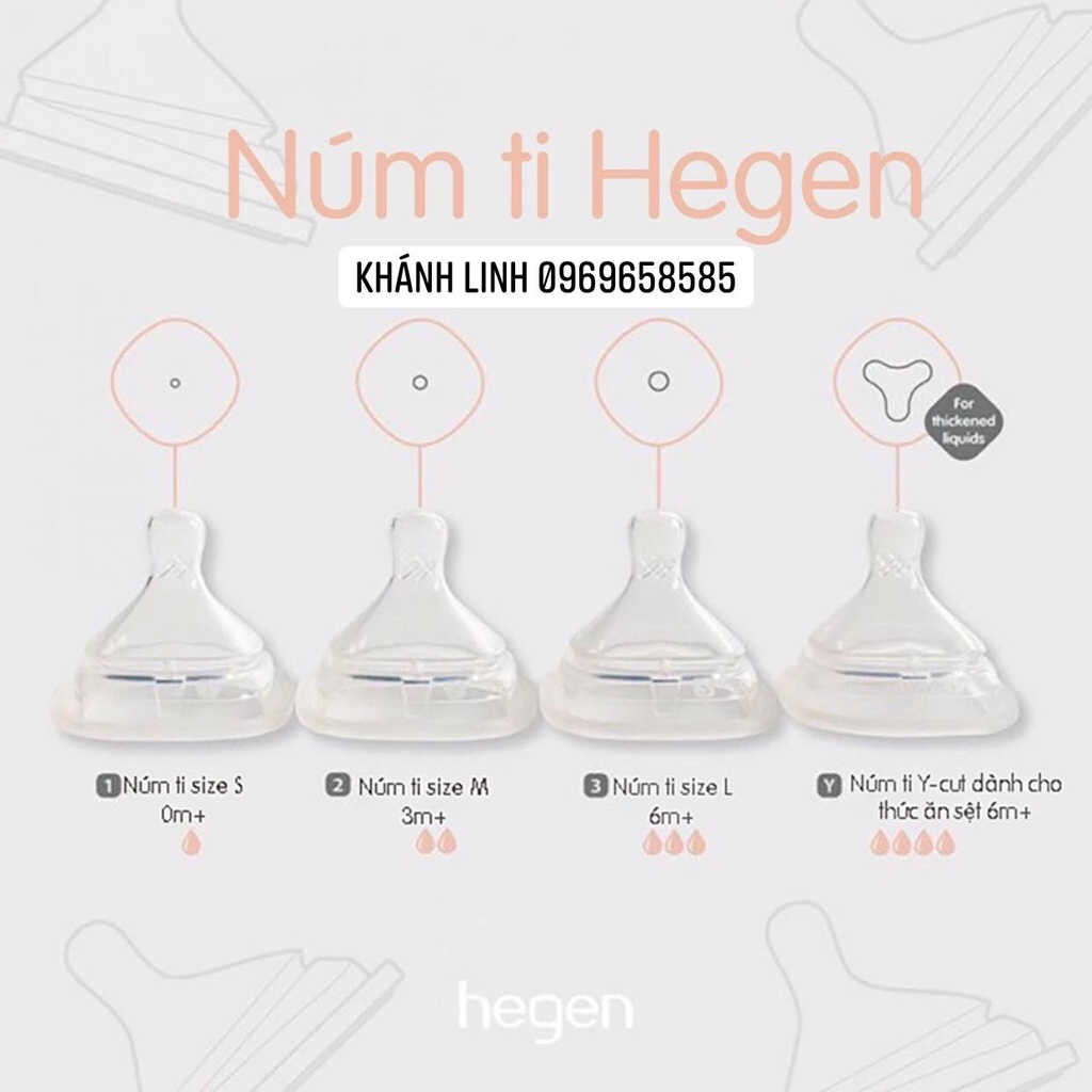 [CHÍNH HÃNG] Núm ti thay thế bình sữa Hegen 0m+, 3m+, 6m+ và Y cắt 6m+