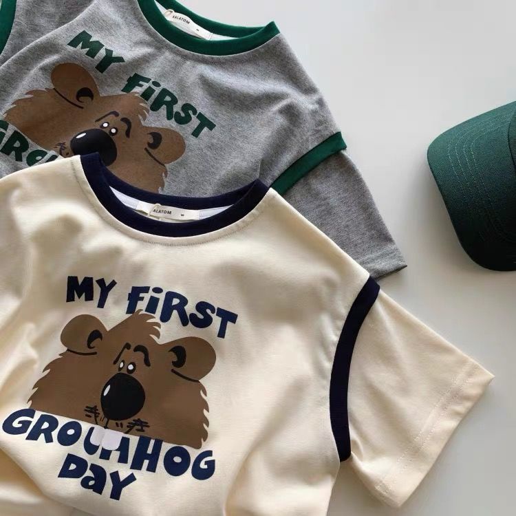 Áo Thun Tay Ngắn Hoạ Tiết Hoạt Hình Phong Cách Hàn Quốc