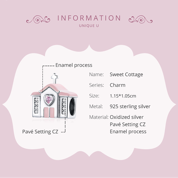 Mặt Trang Sức Chính Hãng Bamoer SCC1810 Bằng Bạc 925 100% Hình Nhà Cưới Ngọt Ngào Lãng n Tự Làm Vòng Tay