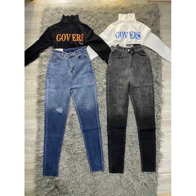 Quần bò ôm loang đen + xanh