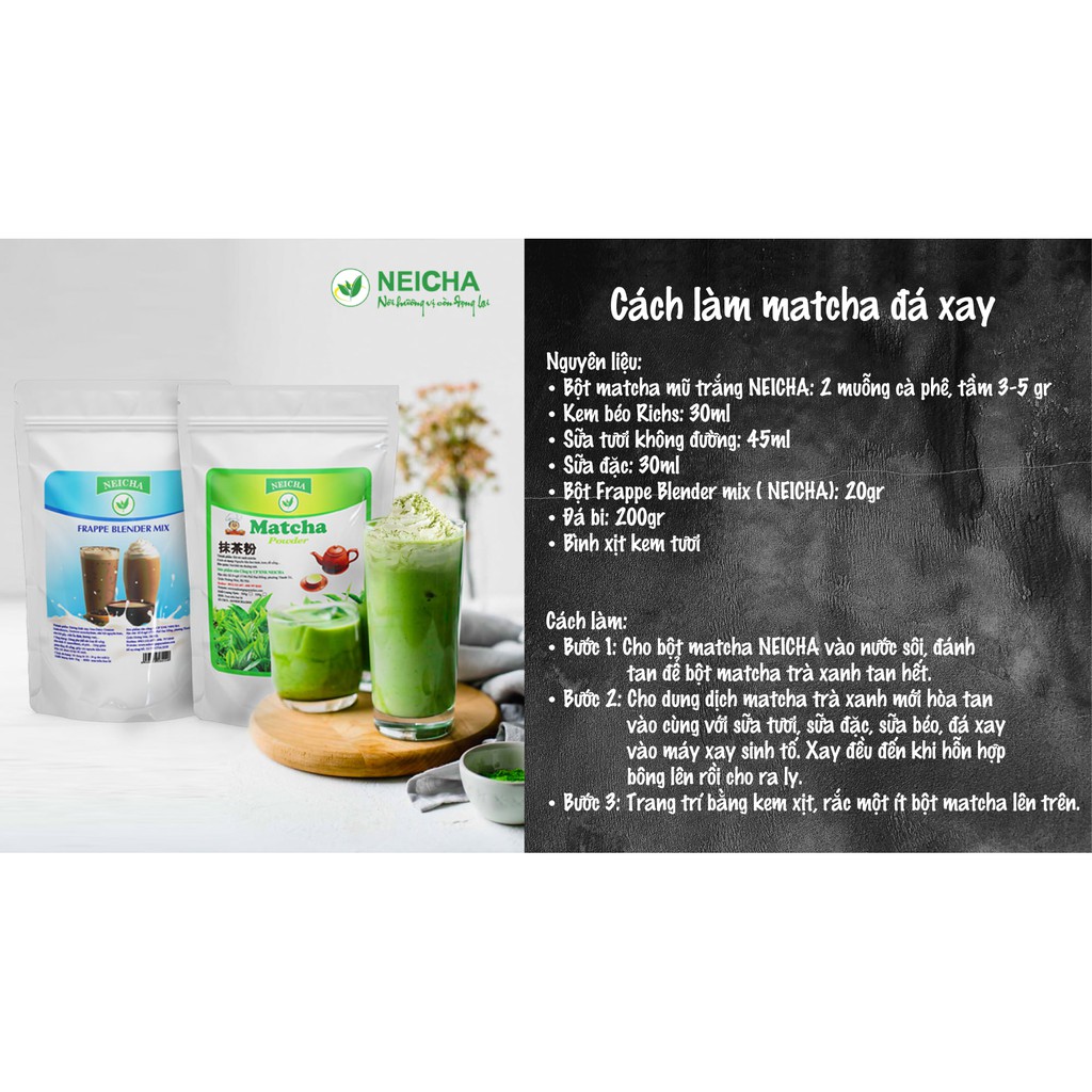 Bột Trà Xanh Matcha, Bột Matcha Mũ Trắng Đài Loan Cao Cấp Neicha ( 500G)