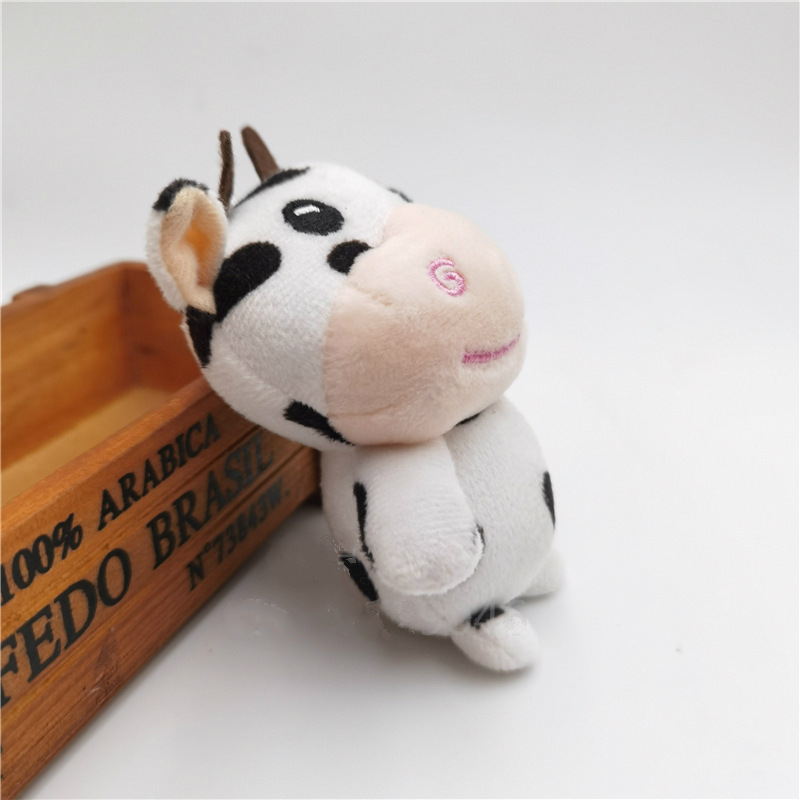 Cod Qipin Lovely 10cm Funny Keyring Cartoon Stuffed Milk Cow Face Keychains Bag Pendant Decor