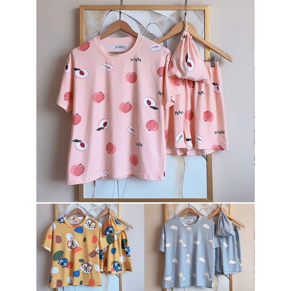 Bộ Đồ Ngủ Áo Ngắn Quần Cộc Pijama, Đồ Ngủ Nữ Cộc Tay Dễ Thương Chất Thun Lạnh Siêu Mát