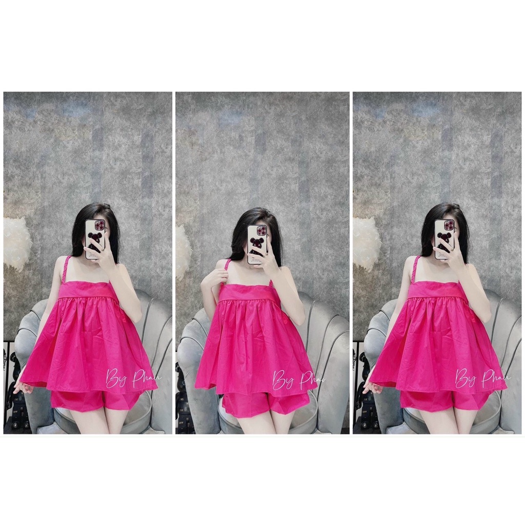 Set 2 dây bí kèm quần , Set áo 2 dây đan babydoll chất thô tàu siêu hot alohashop91