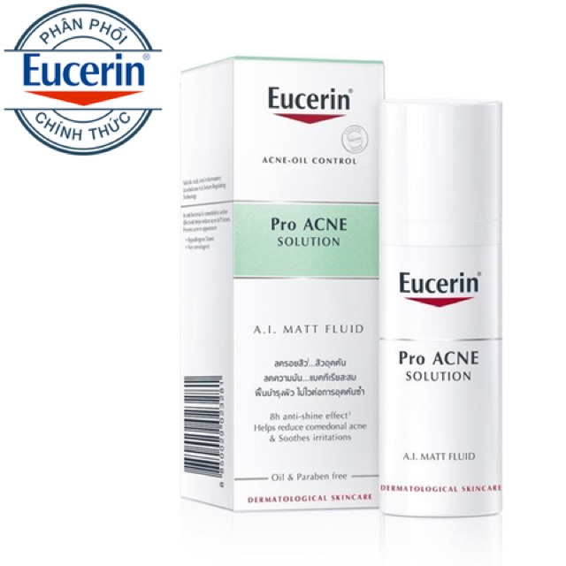 Eucerin Pro ACNE Solution A.I. Matt Fluid chống mụn đầu đen, mụn trứng cá một cách hiệu quả bằng cách kiềm dầu