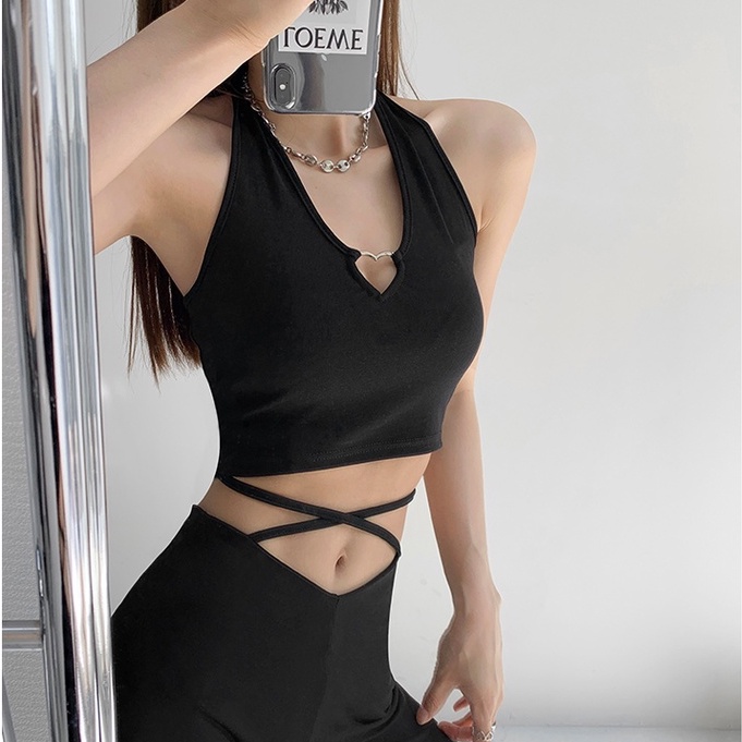 Cocory vn Áo Hai Dây Họa Tiết Trái Tim Kim Loại Quyến Rũ Thời Trang Cho Nữ