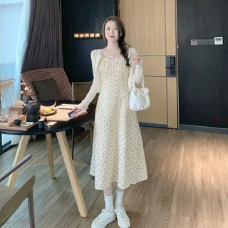 Váy maxi + áo khoác cardigan mỏng