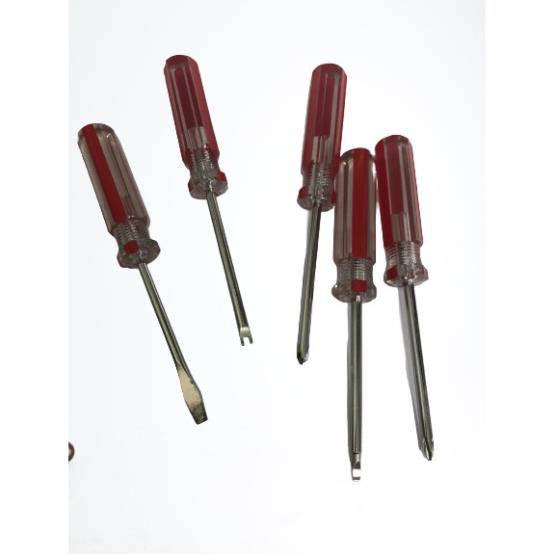 Bộ 5 tua vít đầu dẹp, bake cán cứng nhựa trong suốt-V20