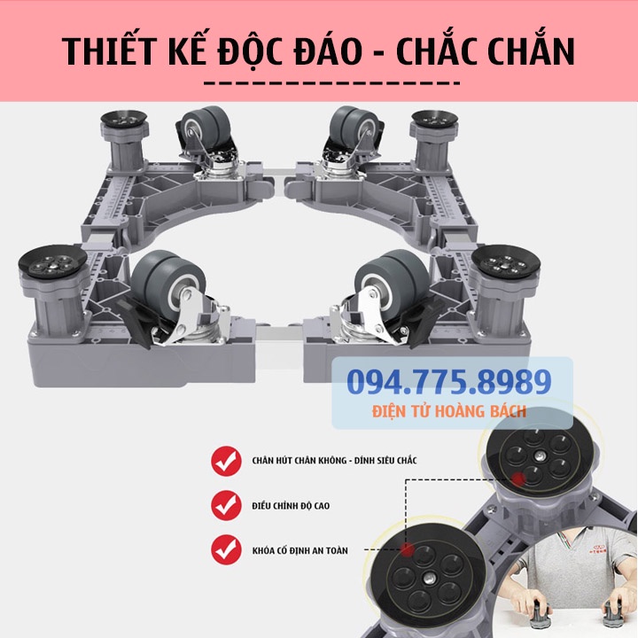 #MG4T4B - Chân đế máy giặt - Kệ tủ lạnh - Chân máy giặt ErgoTek 4 Chân Trụ 4 Bánh Xe - Chống Di Chuyển Khi Giặt
