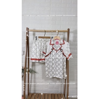 Bộ ngủ Pyjama Tyry trắng viền cam siêu sang