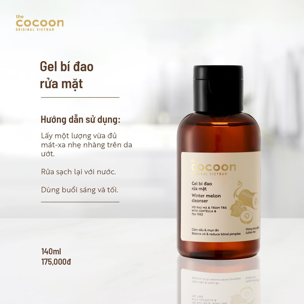 Gel rửa mặt Cocon làm sạch sâu bã nhờn, dưỡng ẩm hỗ trợ làm sạch tế bào chết ( bí đao / nghệ / hoa hồng ) 140ml