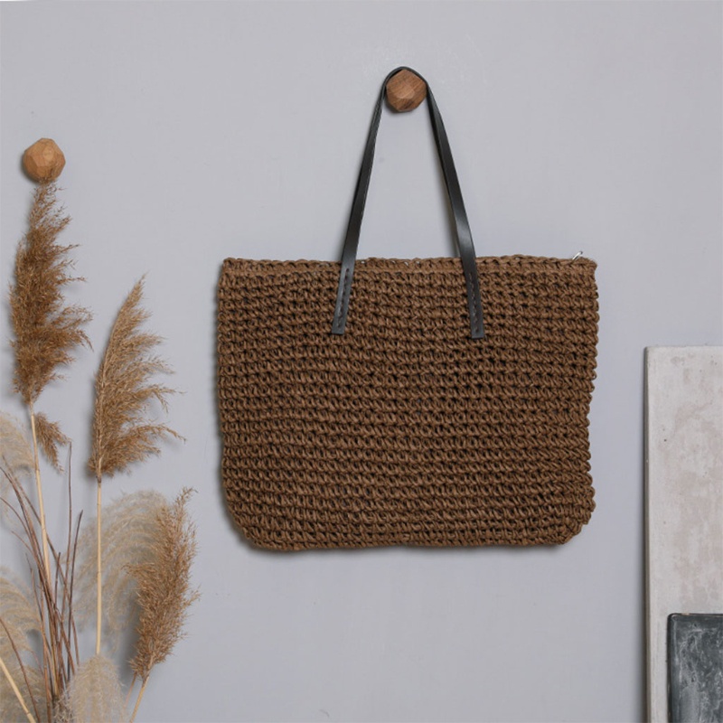 Túi Xách Sức Chứa Lớn Bằng Rơm Bện Với Tay Cầm Giả Da Khóa Kéo Phong Cách Bohemian Vintage Cho Nữ