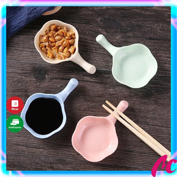 Chén đựng nước chấm gia vị chất liệu nhựa lúa mạch,chén bát ăn dặm mini có tay cầm màu pastel_MC1446