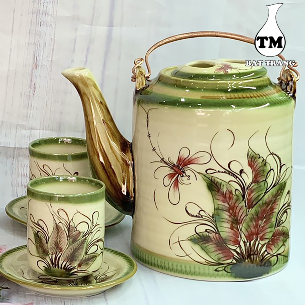 Bộ Ấm Tích Pha Trà Hãm Chè Xanh 1.5L Da Lươn Vẽ Tay Xưởng Gốm TM