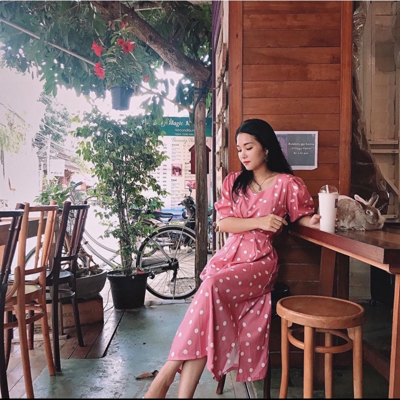 Đầm chấm bi form rộng dài korea shandu SD23