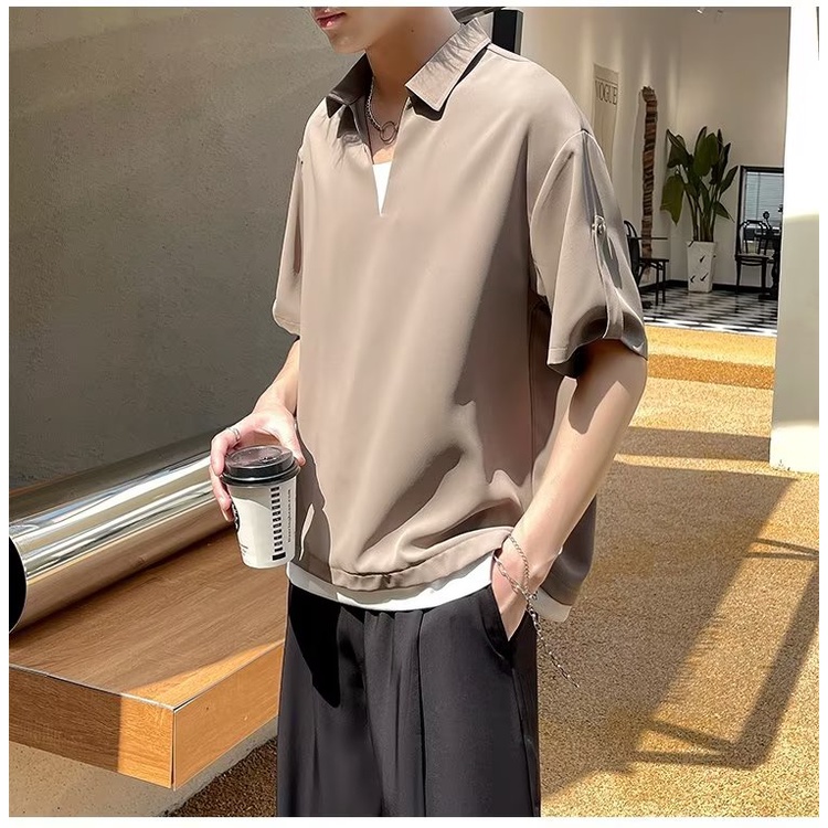 Áo polo Giả Lụa Lạnh Ngắn Tay Cổ V Thời Trang Nam Cao Cấp 2022