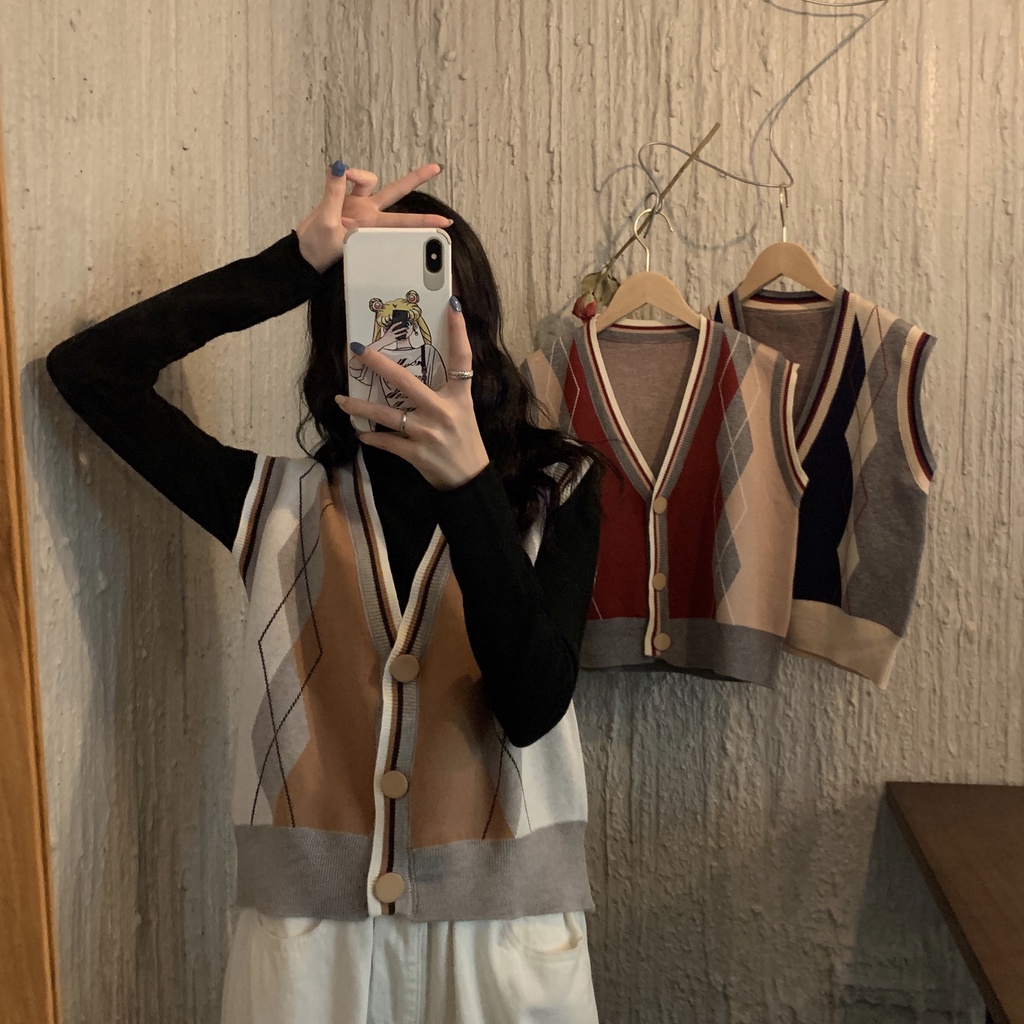 Áo khoác cardigan không tay dáng rộng phong cách Hàn Quốc cổ điển dành cho nữ
