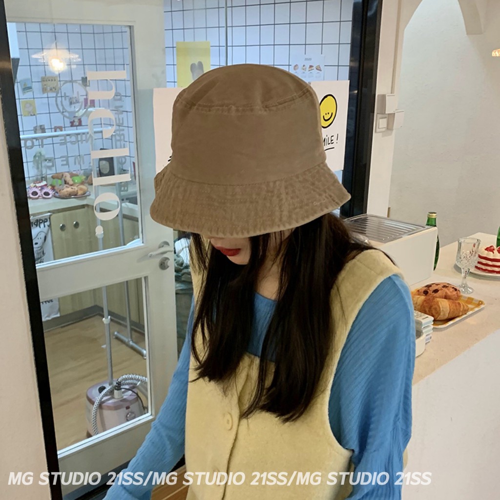 Mũ Tai Bèo Mg Studio Vải Cotton Sơn Màu Trơn Phong Cách Retro Thời Trang