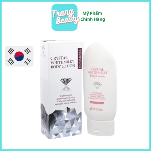 Kem dưỡng thể Body trắng da nâng tone Body Crystal White Milk Lotion 3W Clinic Hàn Quốc 150g