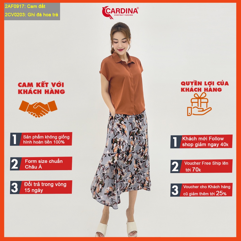 Chân váy nữ CARDINA chất lụa Mango nhật cao cấp 2 lớp dáng xòe họa tiết hoa cách điệu 2CV02.