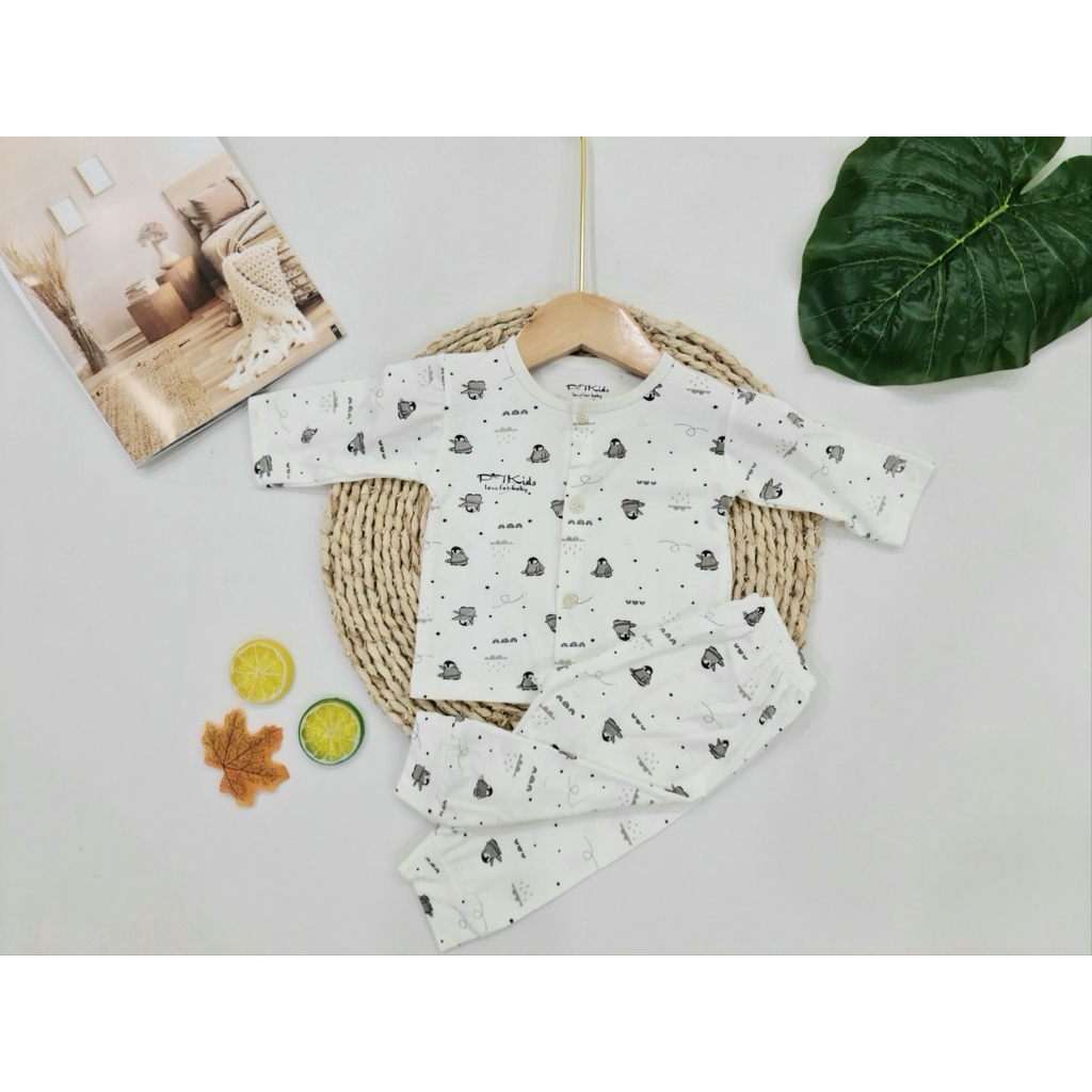 Bộ dài tay cài cúc giữa hè thu đáp đũng chất cotton