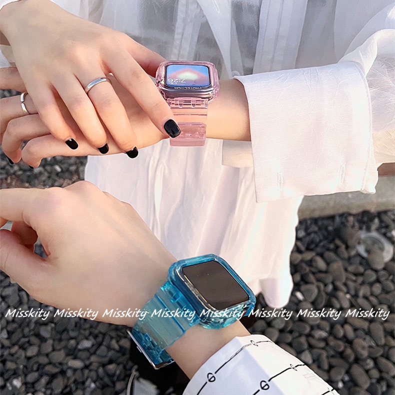 Dây Đeo Đồng Hồ Bằng Silicone Mềm Trong Suốt 2 Trong 1 Cho Smart Watch Sries 7 6 5 4 3 2 1 band 40mm 44mm 45mm 41mm