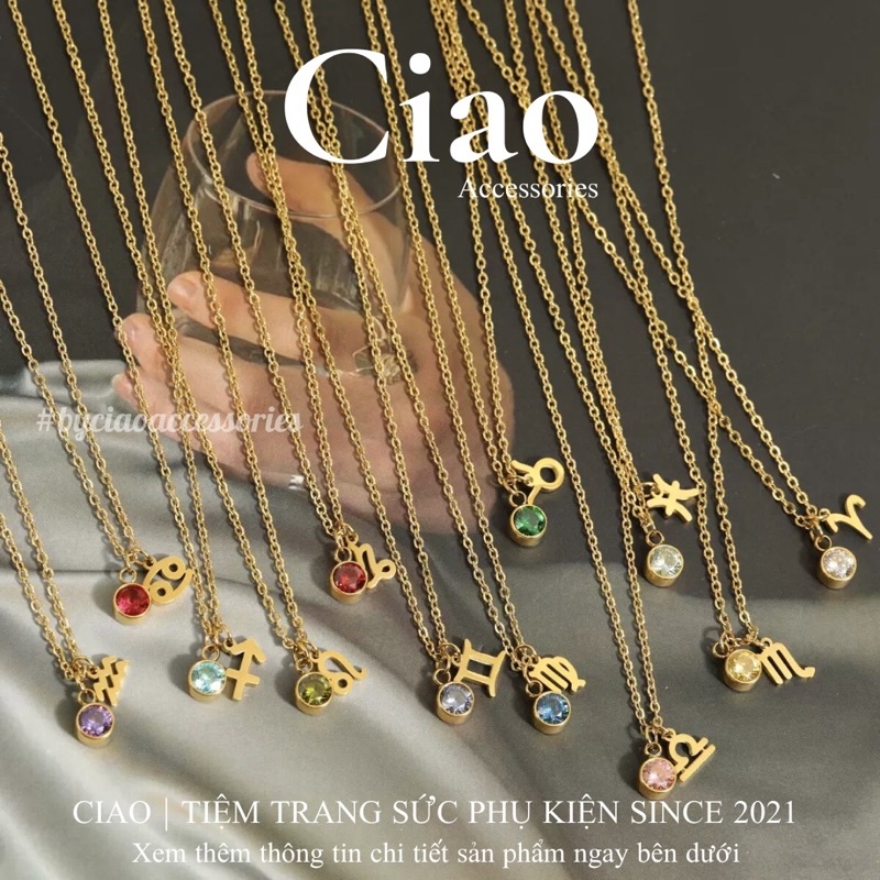 Dây chuyền/ Vòng cổ titan không gỉ thiết kế đính đá 12 cung hoàng đạo Zodiac Ciao