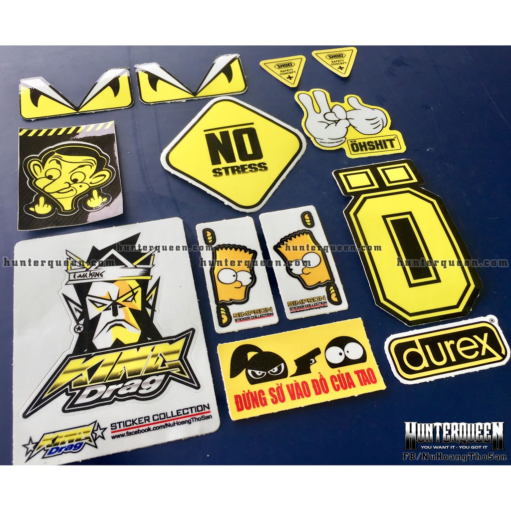 Bộ 13 logo vàng trắng, decal dán xe máy, nón bảo hiểm... Sticker chống nước, bền màu. Hình dán chống nước