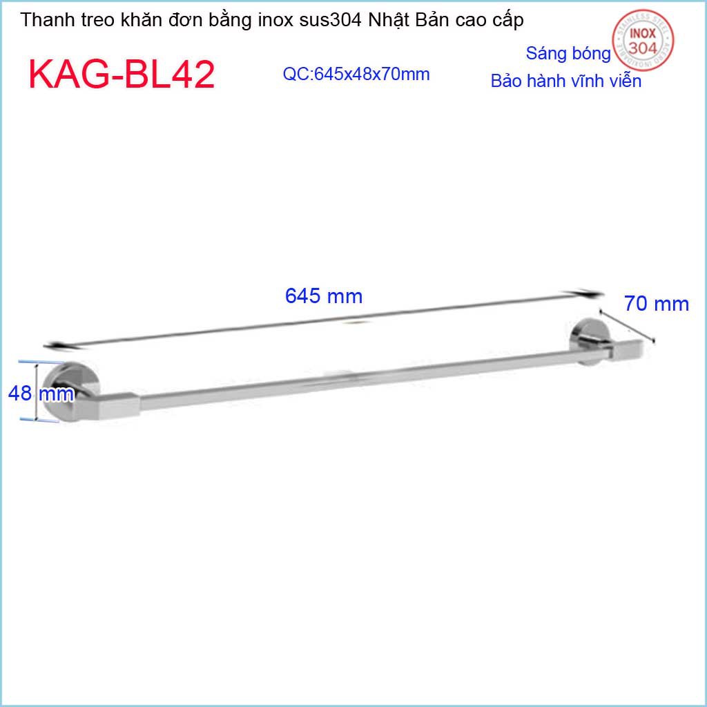 Thanh vắt khăn đơn, Phụ kiện phòng tắm cao cấp Kace,máng treo khăn inox 304 Nhật Bản KAG-BL42