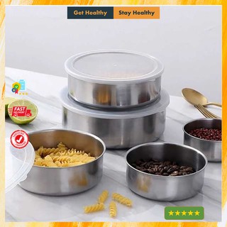 [CỰC RẺ] Set 5 Bát Inox Có Nắp Đậy Silicon