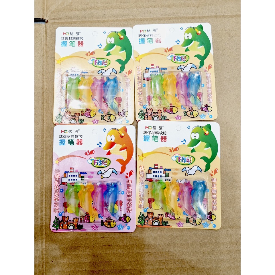 Vỉ Pen Holder : 04 Cá heo giúp bé Cầm Bút đúng cách, Mềm mại, Không chai tay