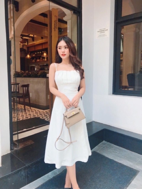 [Mã WASTMAY giảm 15% tối đa 30K đơn 150K] Đầm trắng xoè 2 dây xếp li ngực | BigBuy360 - bigbuy360.vn