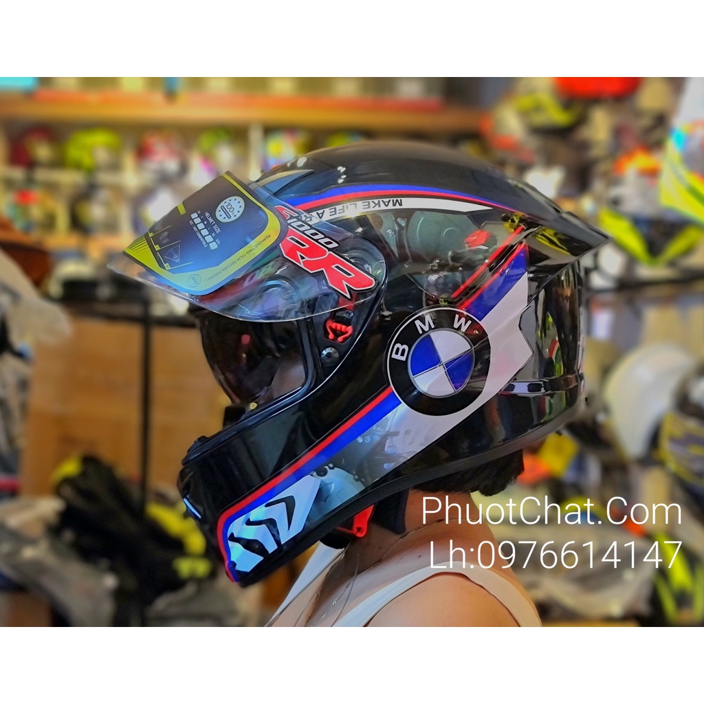 Nón bảo hiểm 2 kính Fullface M266 đen bóng lên tem decal nhiều mẫu