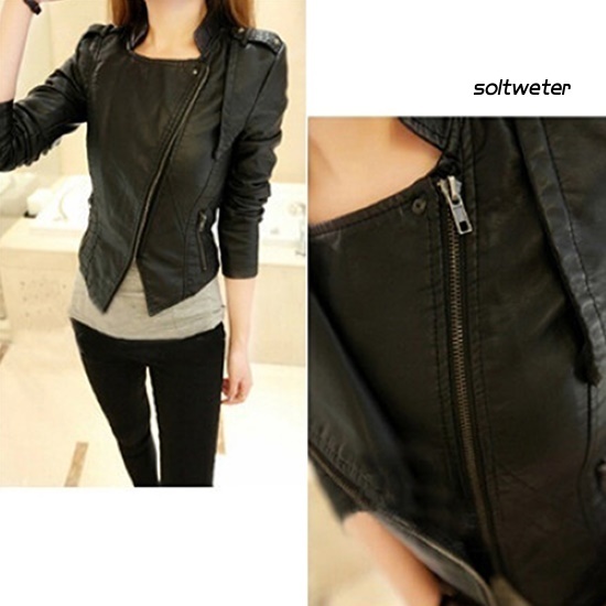 Áo Khoác Giả Da Ngắn Ôm Dáng Cổ Bẻ Thời Trang Cho Nữ