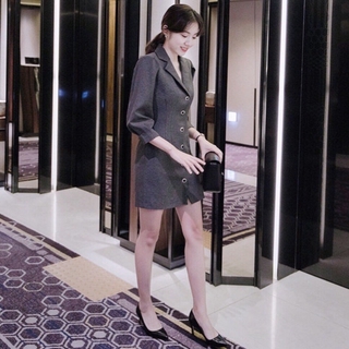 Đầm váy xám cổ vest (kèm hình thật)